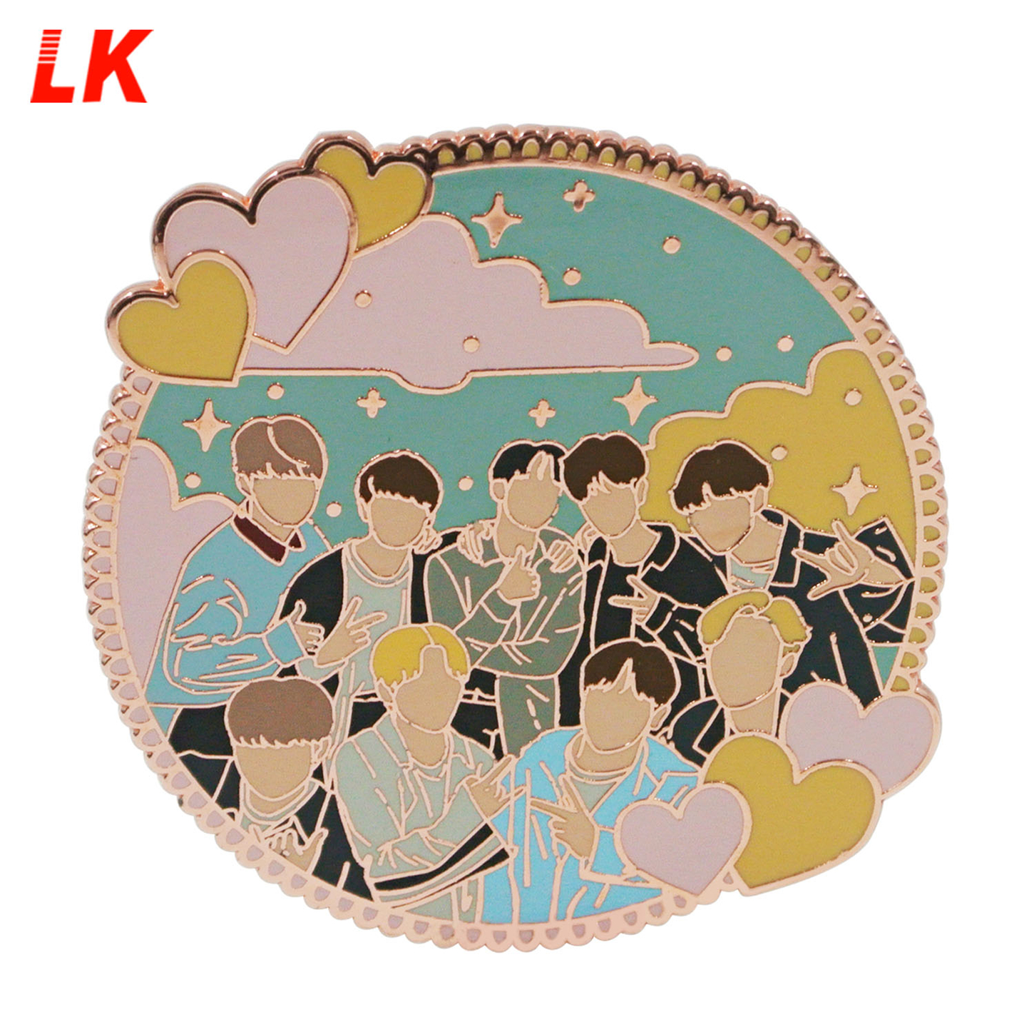 Sem mínimo de lembrança de fabricante de alfinetes personalizado etiqueta kpop coreano alfinetes de lapela distintivo ouro rosa brilho macio esmalte duro flor boy bts pin